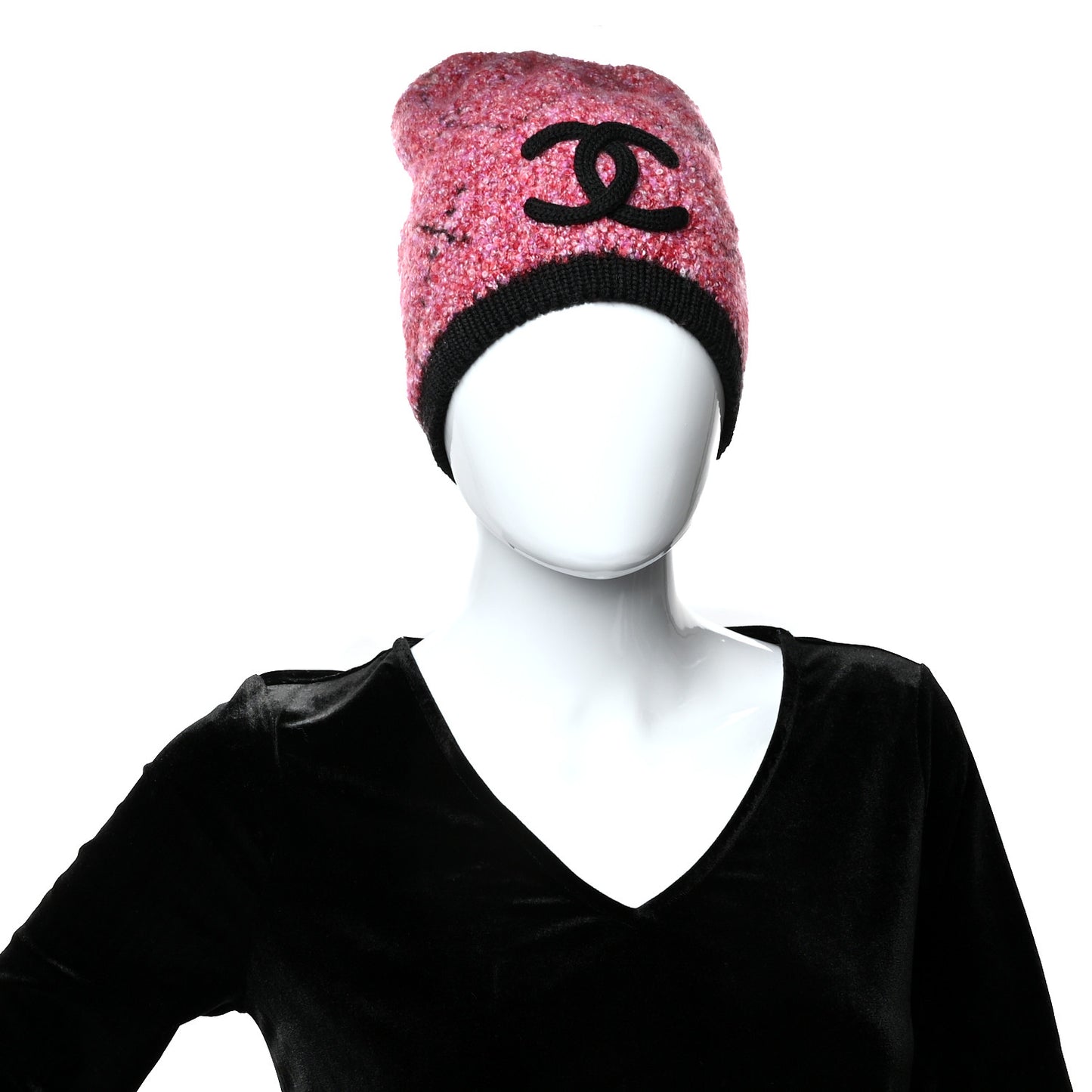 Cashmere Logo Beanie Hat Dark Pink Black
