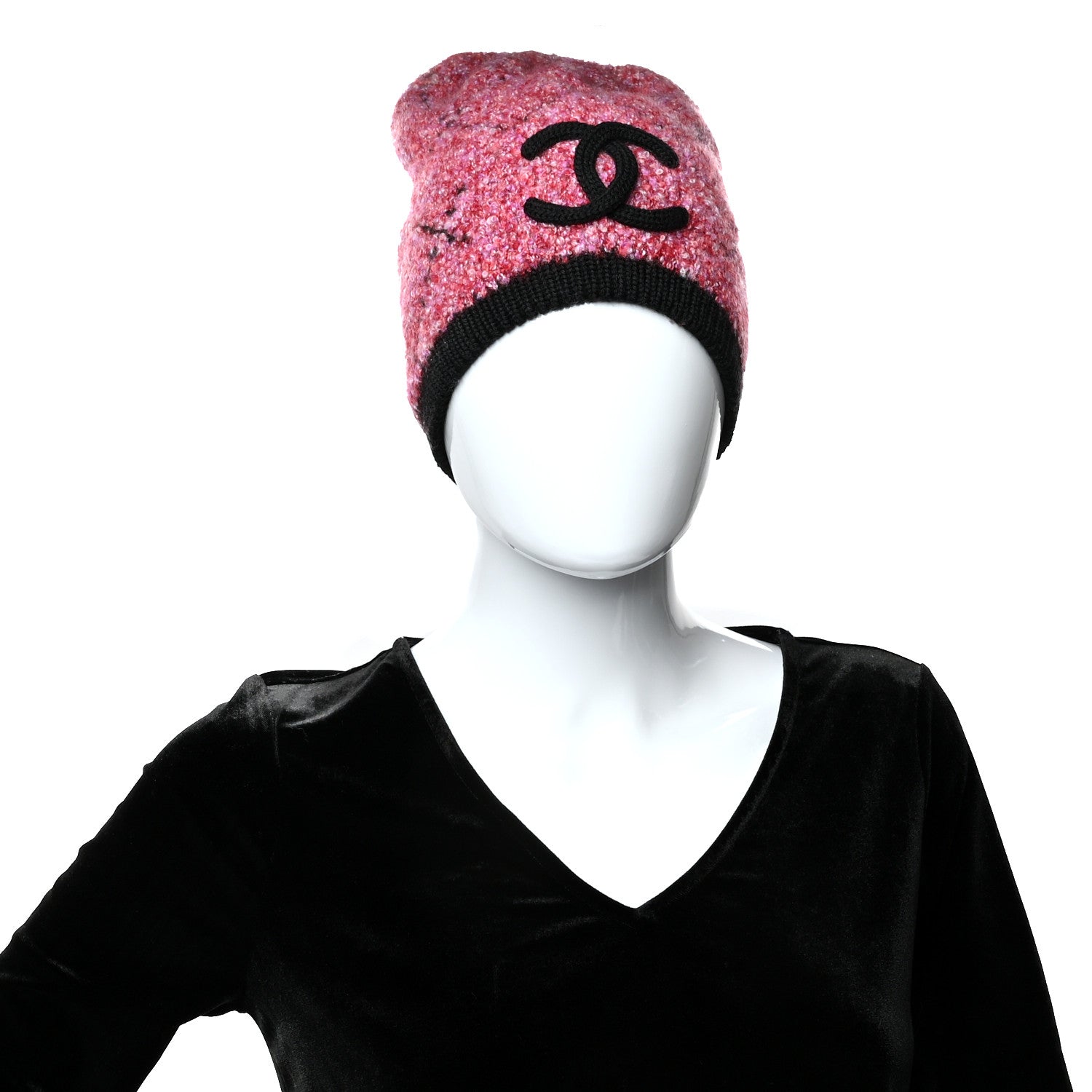 Chanel Cashmere Logo Beanie Hat Dark Pink Black 2 of 5
