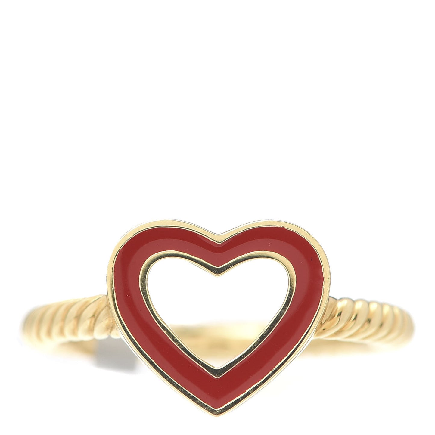 18K Yellow Gold Red Enamel Cable Classics Heart Ring 52 6