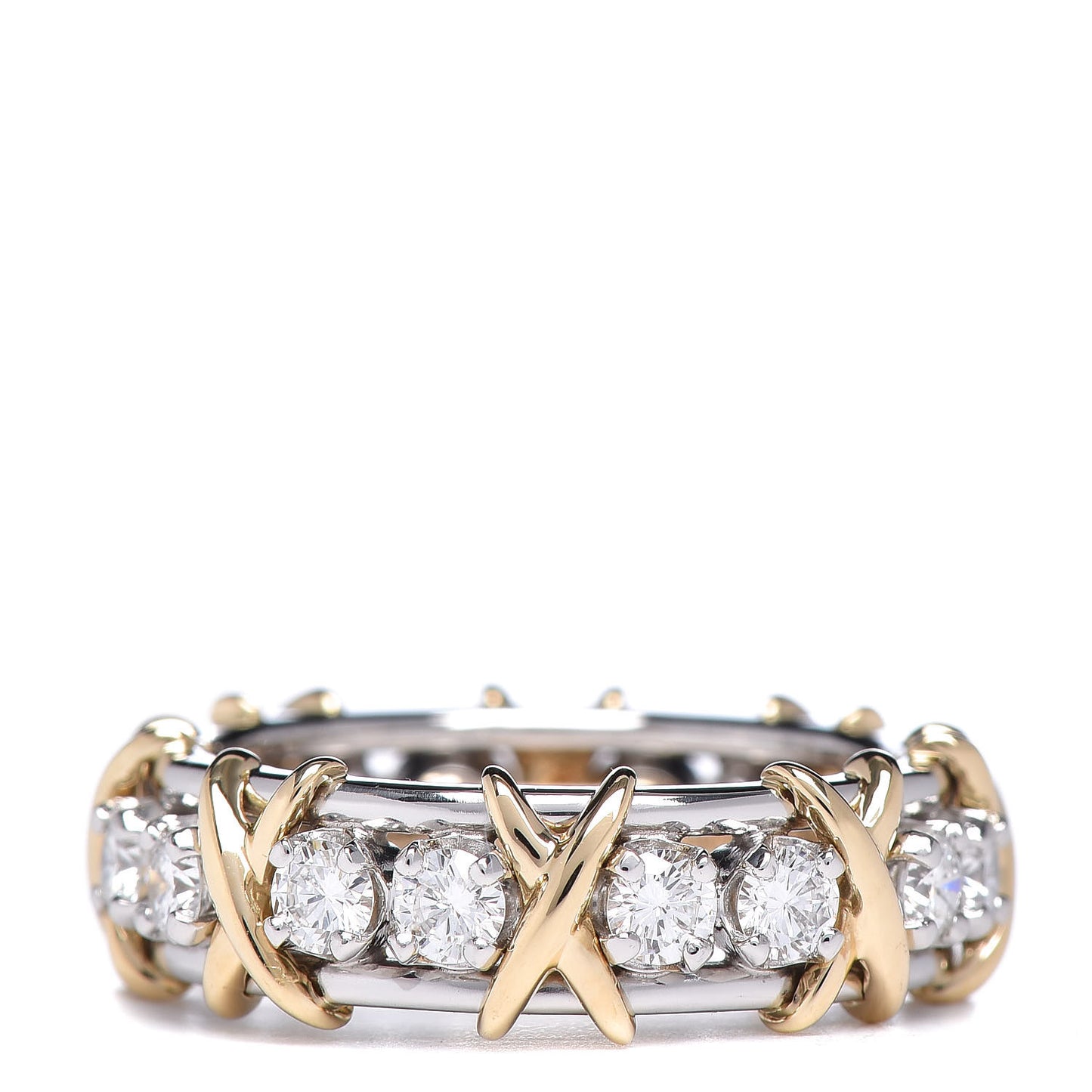 18K Yellow Gold Platinum Diamond Schlumberger Sixteen Stone Ring 52 6