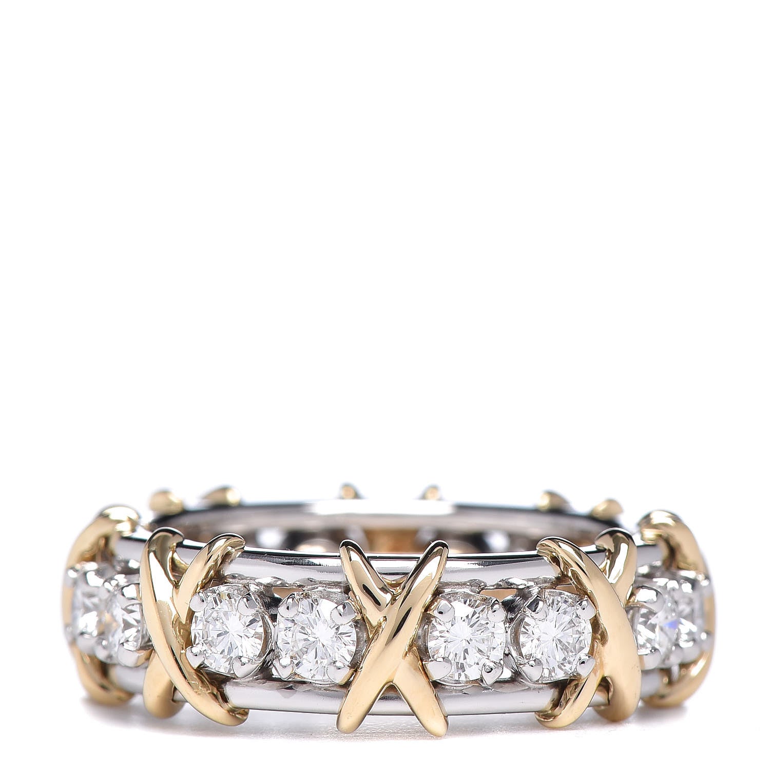 Tiffany 18K Yellow Gold Platinum Diamond Schlumberger Sixteen Stone Ring 52 6 1 of 6