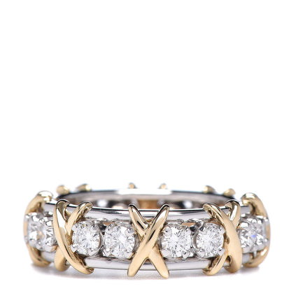 Tiffany 18K Yellow Gold Platinum Diamond Schlumberger Sixteen Stone Ring 52 6 1 of 6