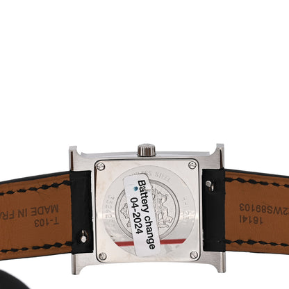 Hermes Stainless Steel Alligator Diamond Bezel Mother of Pearl 21mm Heure H Hour Quartz Watch Noir 4 of 5