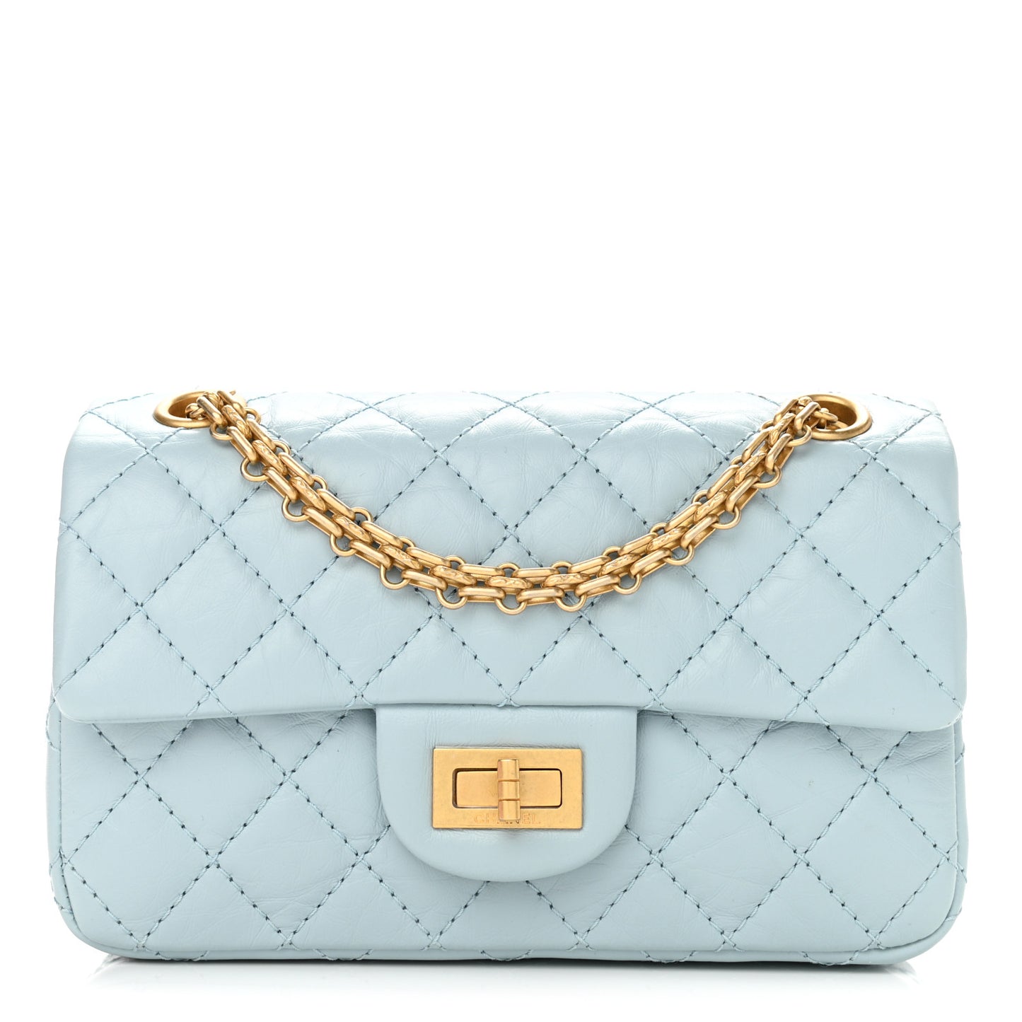 Aged Calfskin Quilted 2.55 Reissue Mini Flap Light Blue