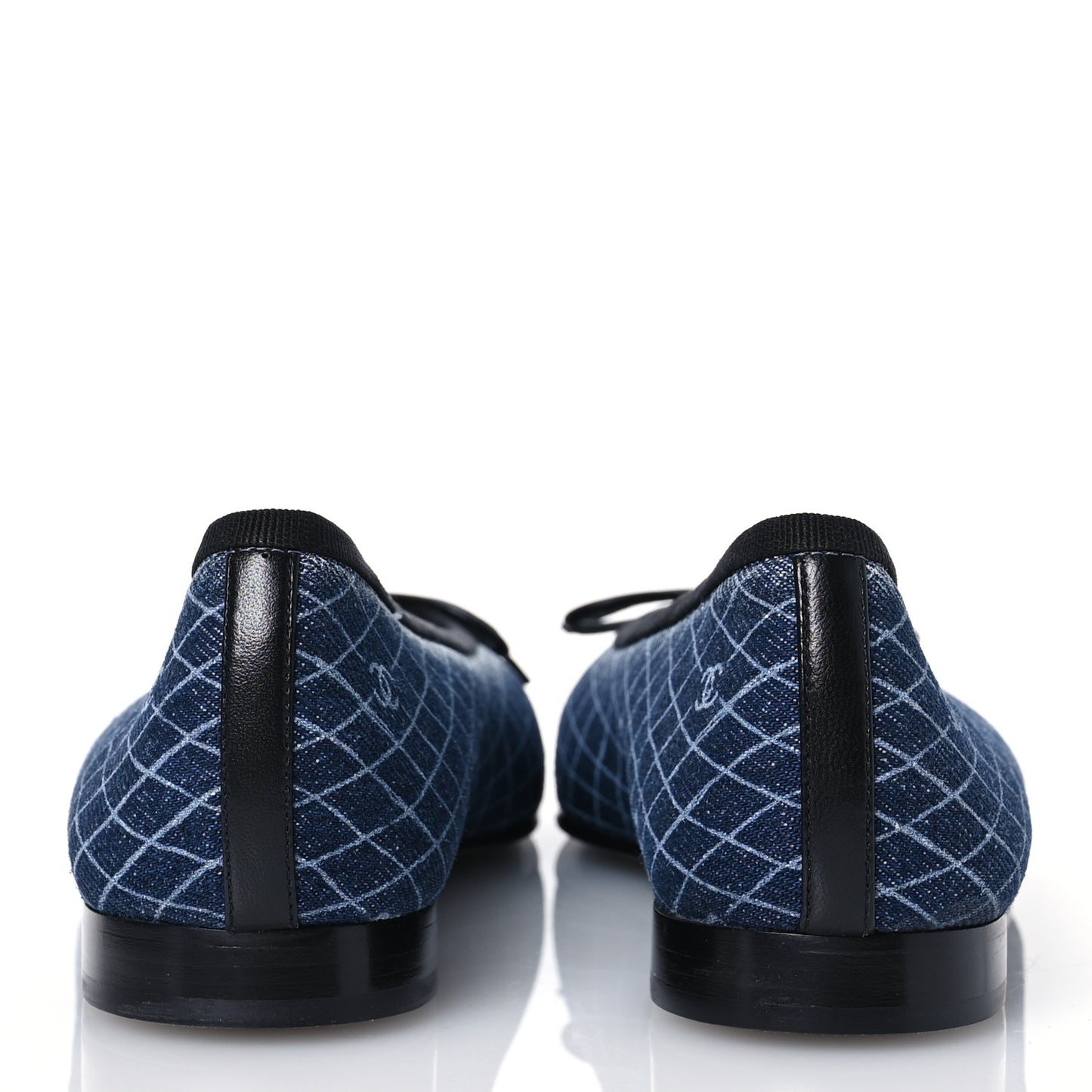 Denim Printed Quilt CC Cap Toe Ballerina Flats 38.5 Navy Blue Dark Grey