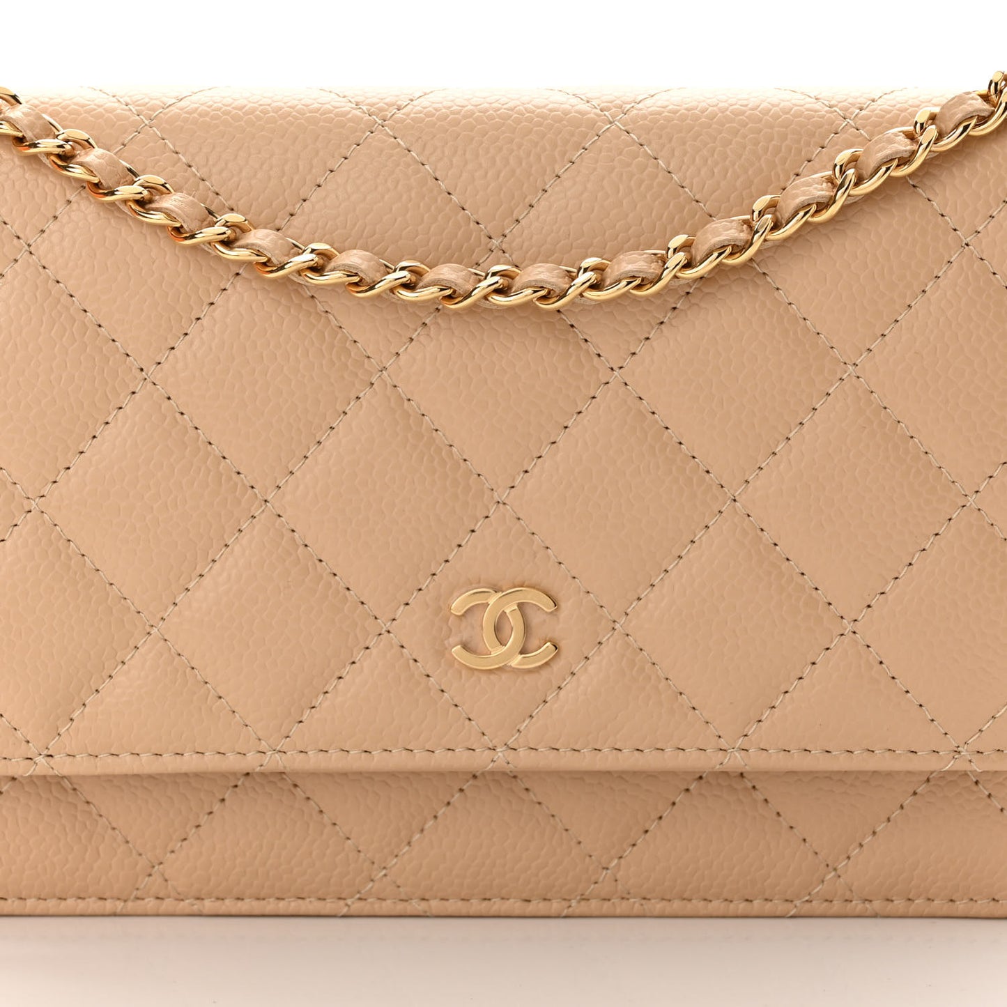 Caviar Quilted Wallet On Chain WOC Beige