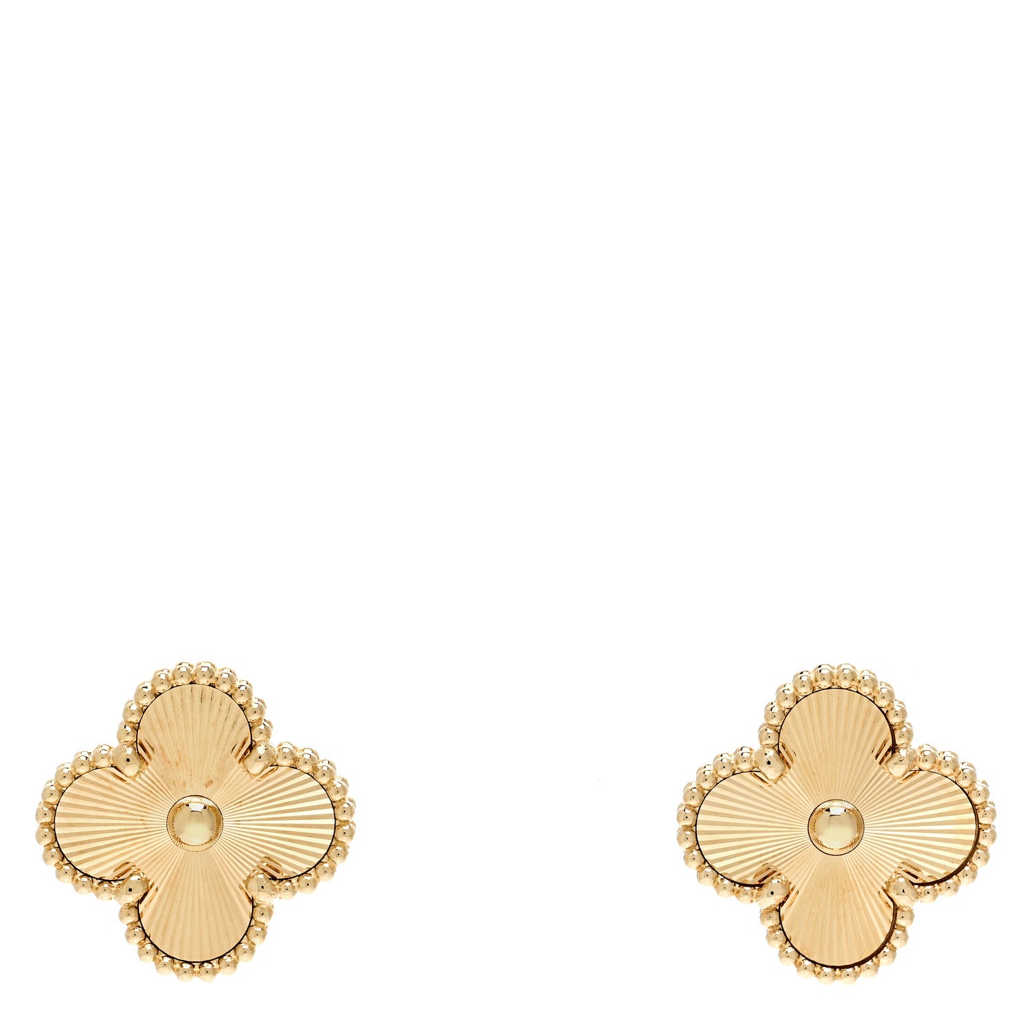 Van Cleef & Arpels 18K Yellow Gold Guilloche Vintage Alhambra Earrings 1 of 5