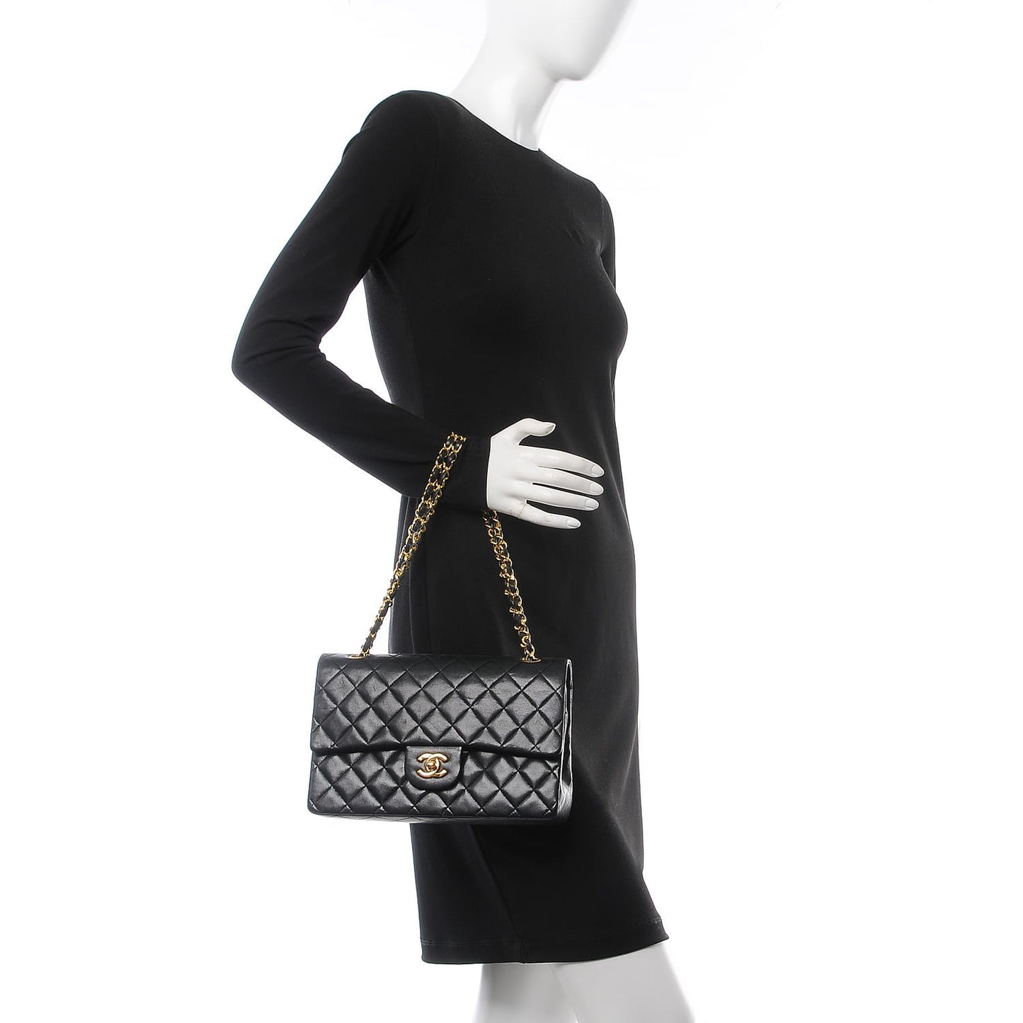 Lambskin Quilted Medium Double Flap Black