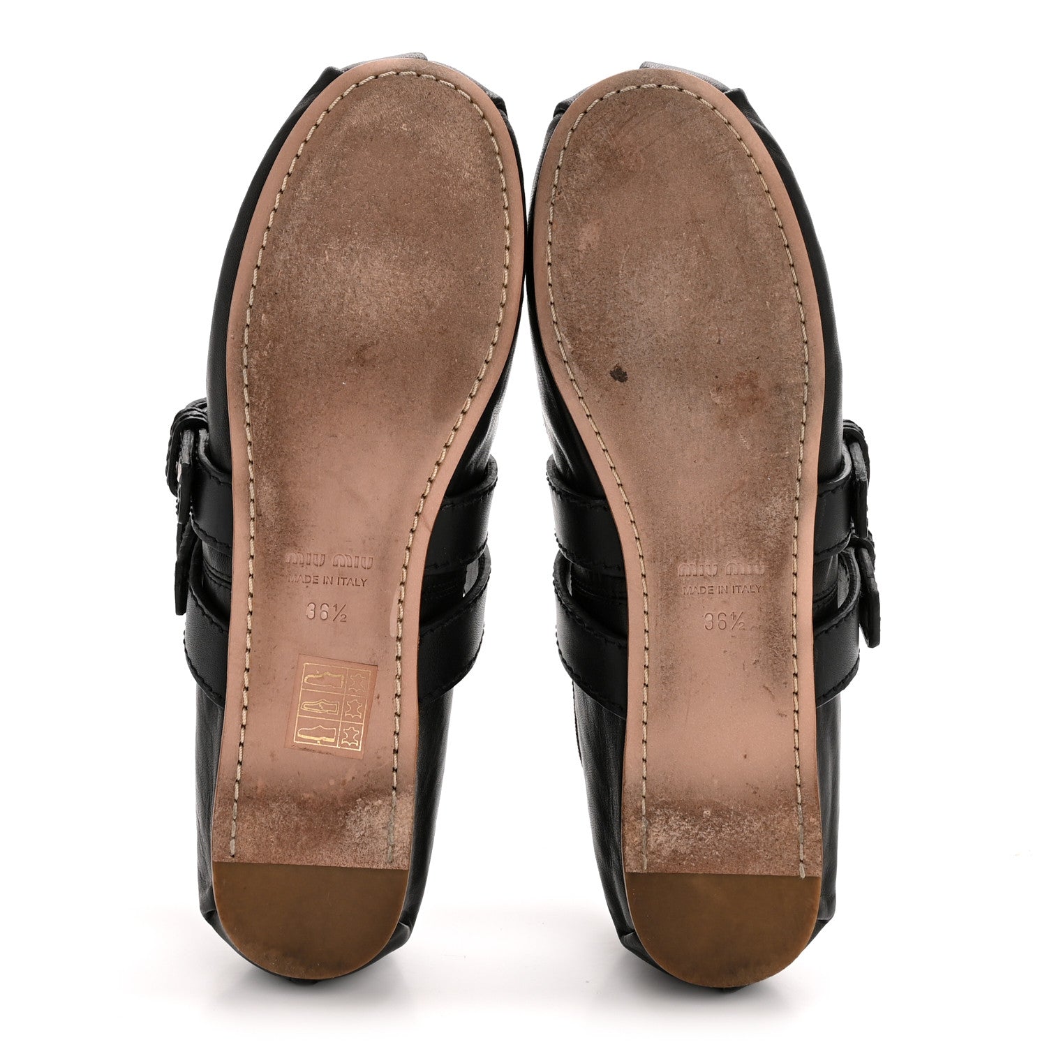 Miu Miu Nappa Vitello Nevada Double Buckle Ballerina Flats 36.5 Black 6 of 11