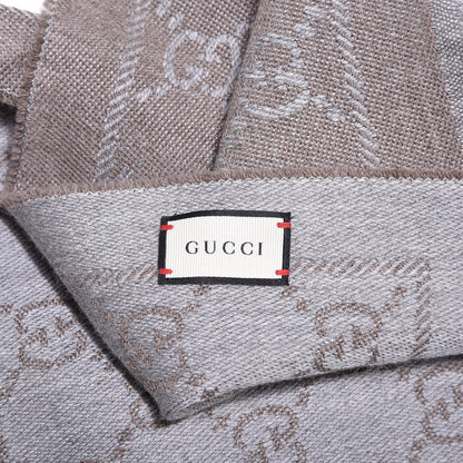 Gucci Wool Monogram Fringe Scarf Gray 5 of 5