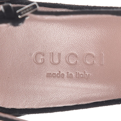 Gucci Suede Crystal Interlocking G Ankle Strap Sandals 34.5 Black 7 of 9