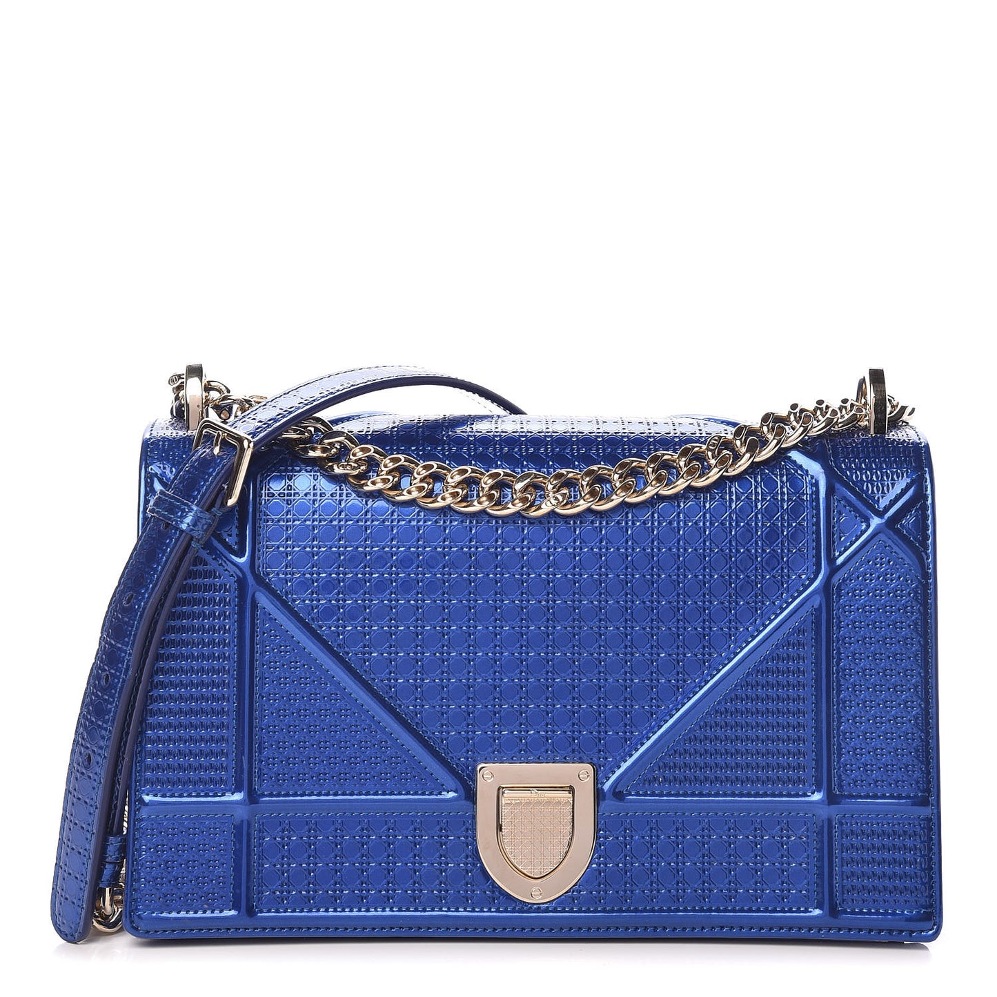 Metallic Patent Micro-Cannage Medium Diorama Flap Bag Blue