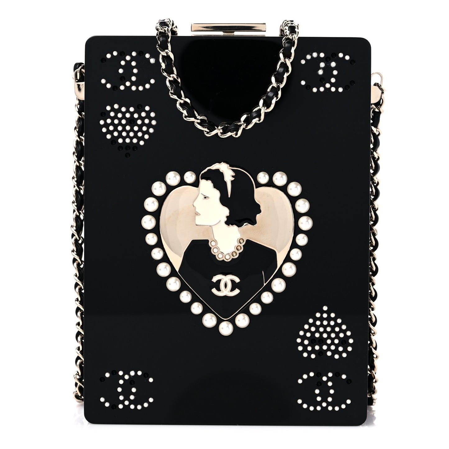 Plexiglass Pearl Playing Card Casino Minaudiere Clutch Black Gold