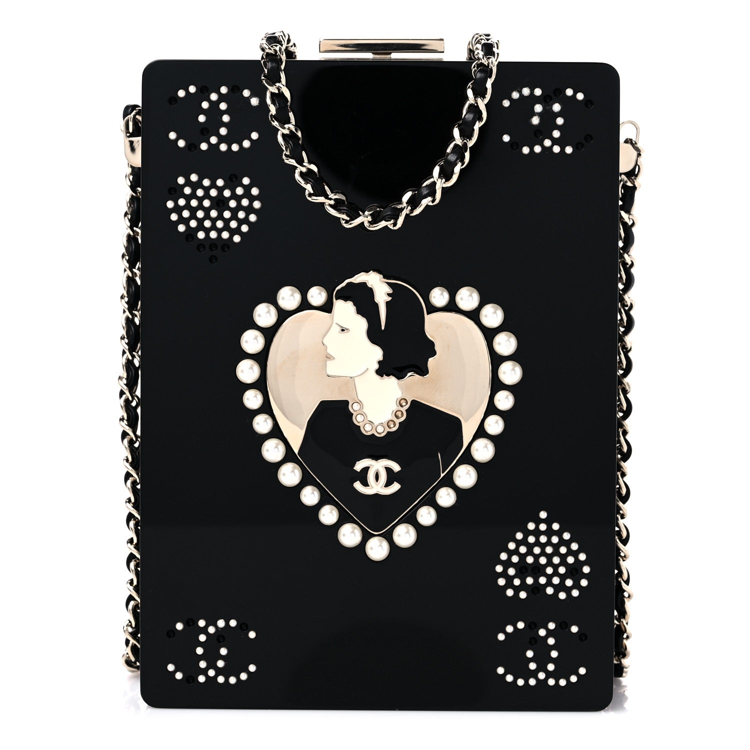 Chanel Plexiglass Pearl Playing Card Casino Minaudiere Clutch Black Gold 1 of 13