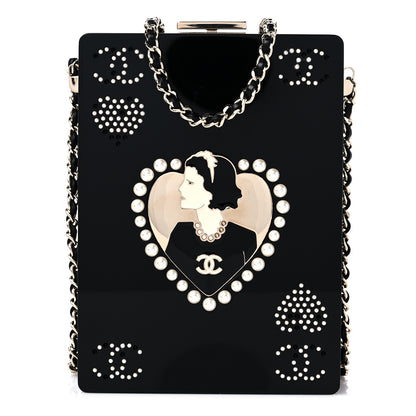Chanel Plexiglass Pearl Playing Card Casino Minaudiere Clutch Black Gold 1 of 13