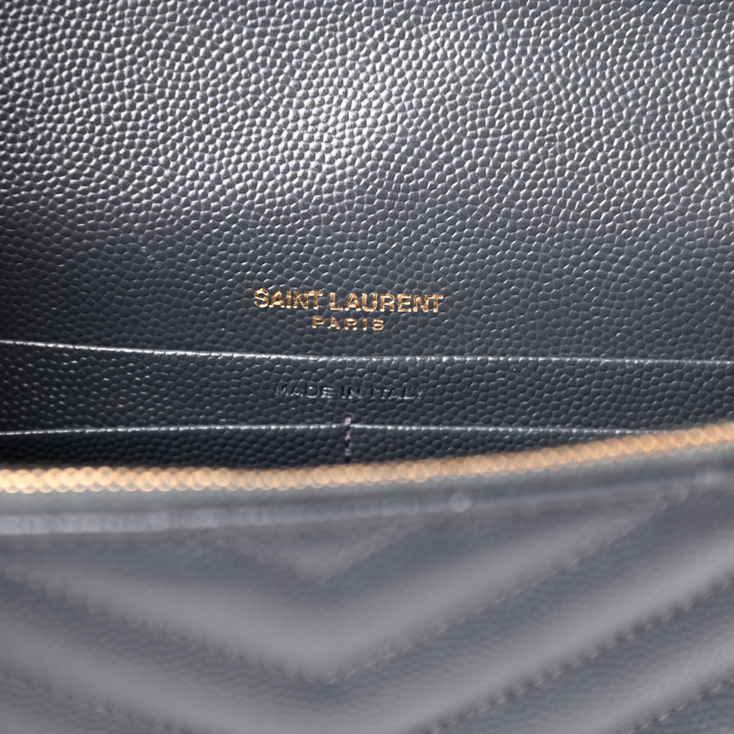 Grain De Poudre Matelasse Chevron Monogram Envelope Chain Wallet Dark Smog
