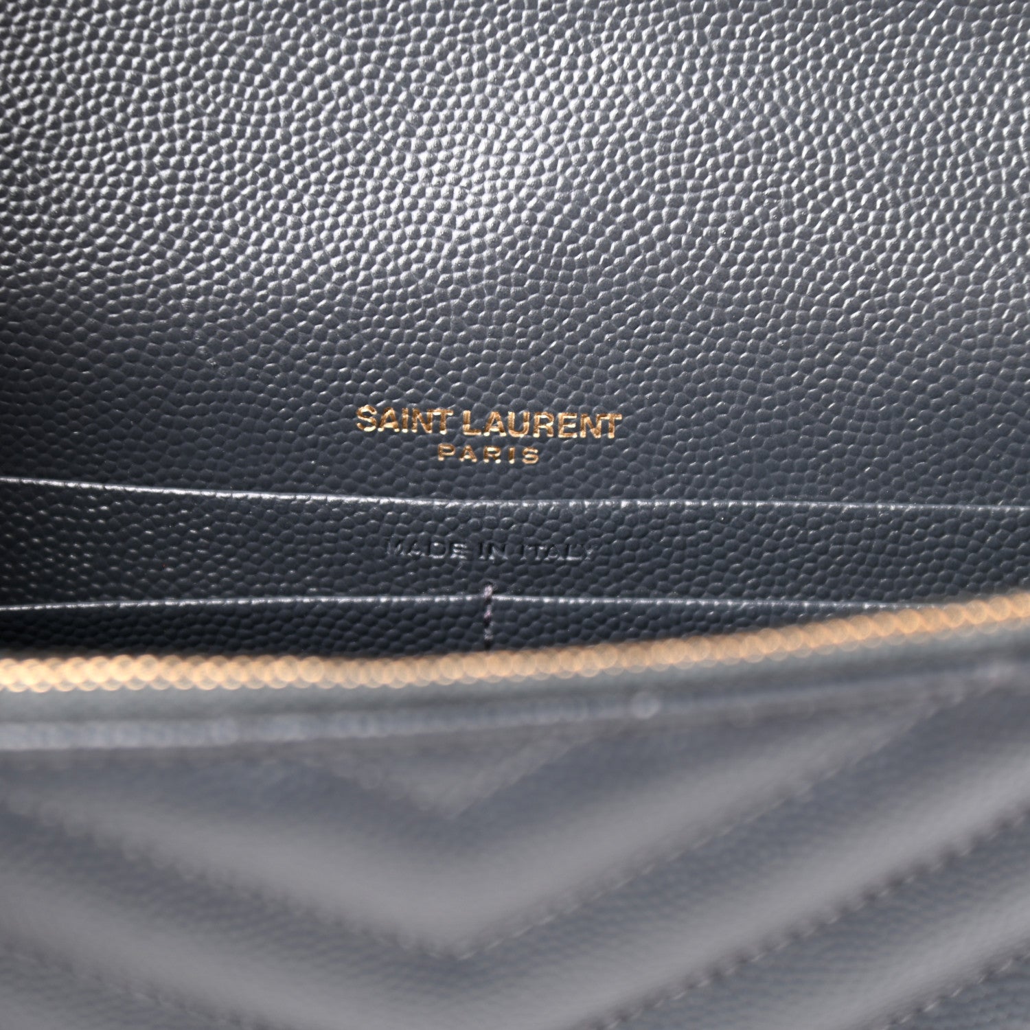 Saint Laurent Grain De Poudre Matelasse Chevron Monogram Envelope Chain Wallet Dark Smog 6 of 11
