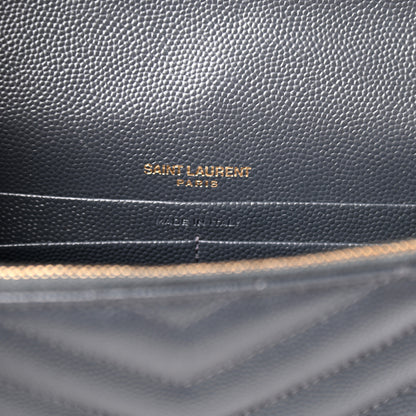 Saint Laurent Grain De Poudre Matelasse Chevron Monogram Envelope Chain Wallet Dark Smog 6 of 11