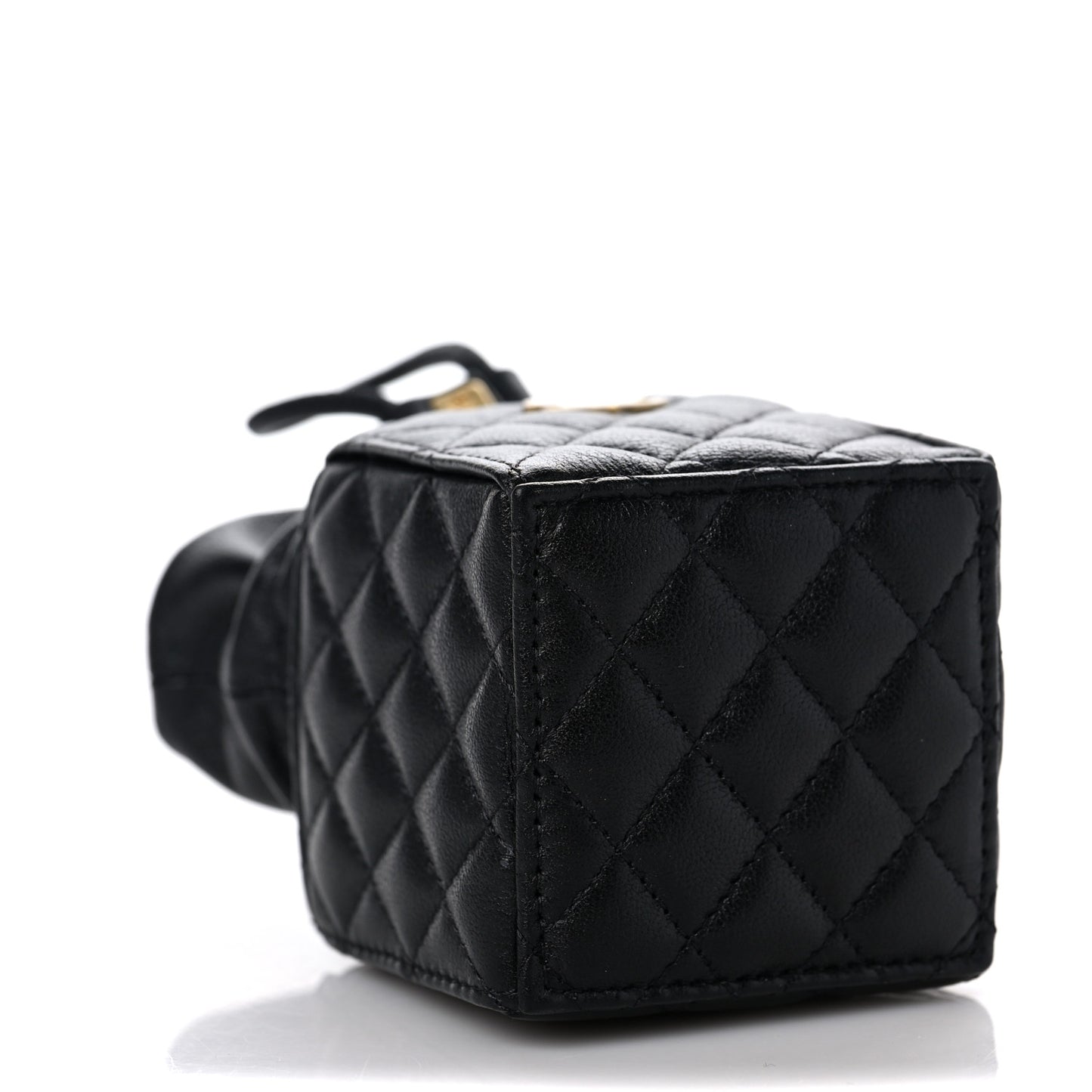 Calfskin Quilted Mini Drawstring Bucket Bag Black