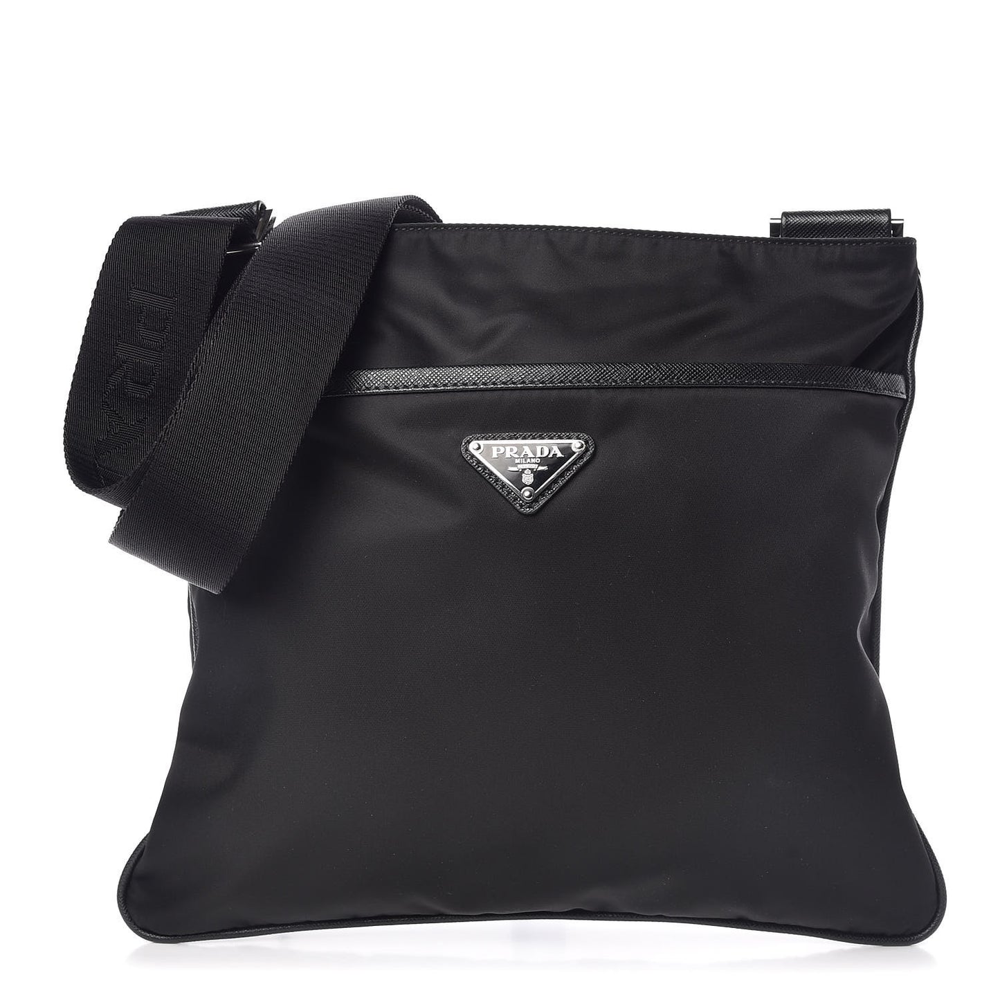 Nylon Saffiano Flat Messenger Bag Black