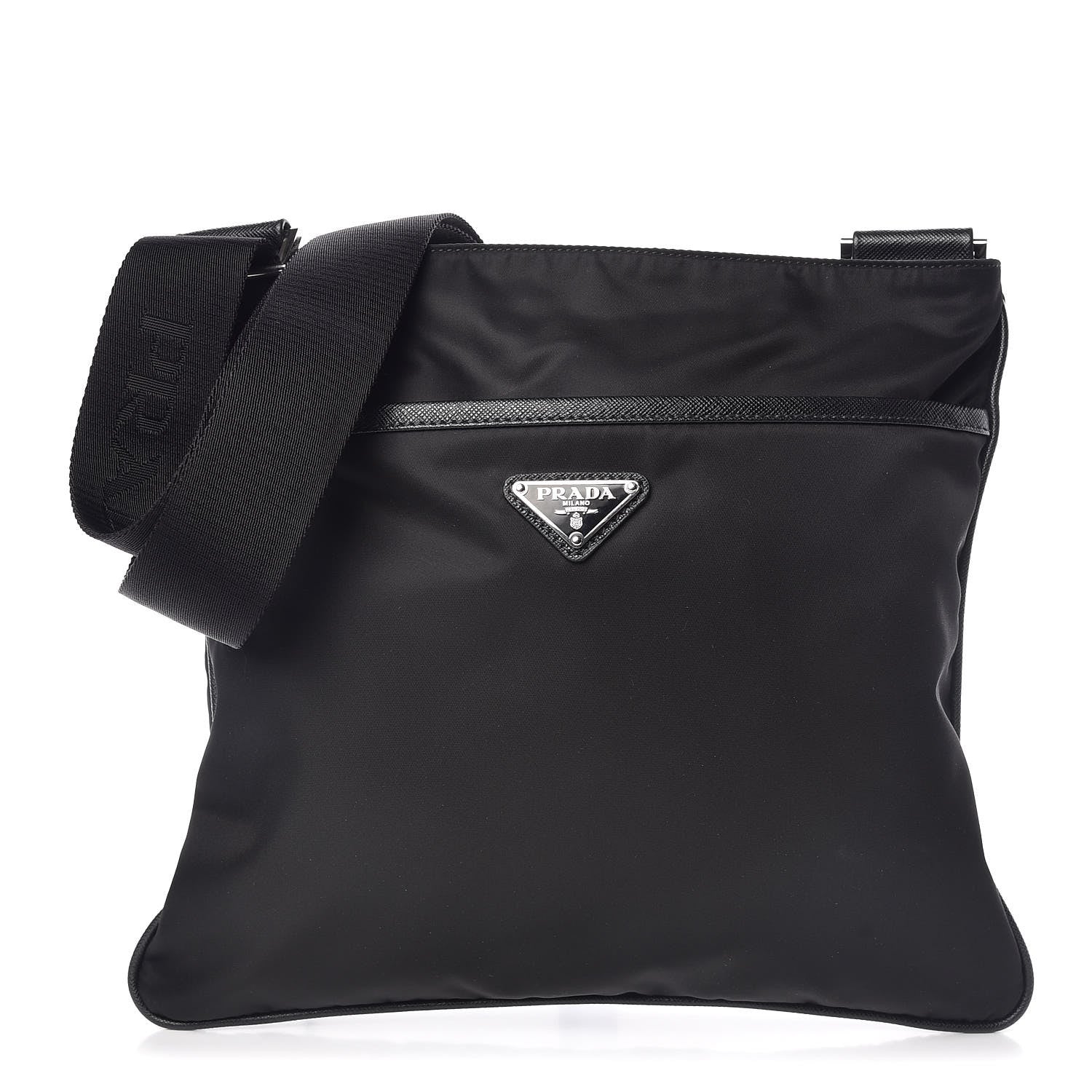 Prada Nylon Saffiano Flat Messenger Bag Black 1 of 9