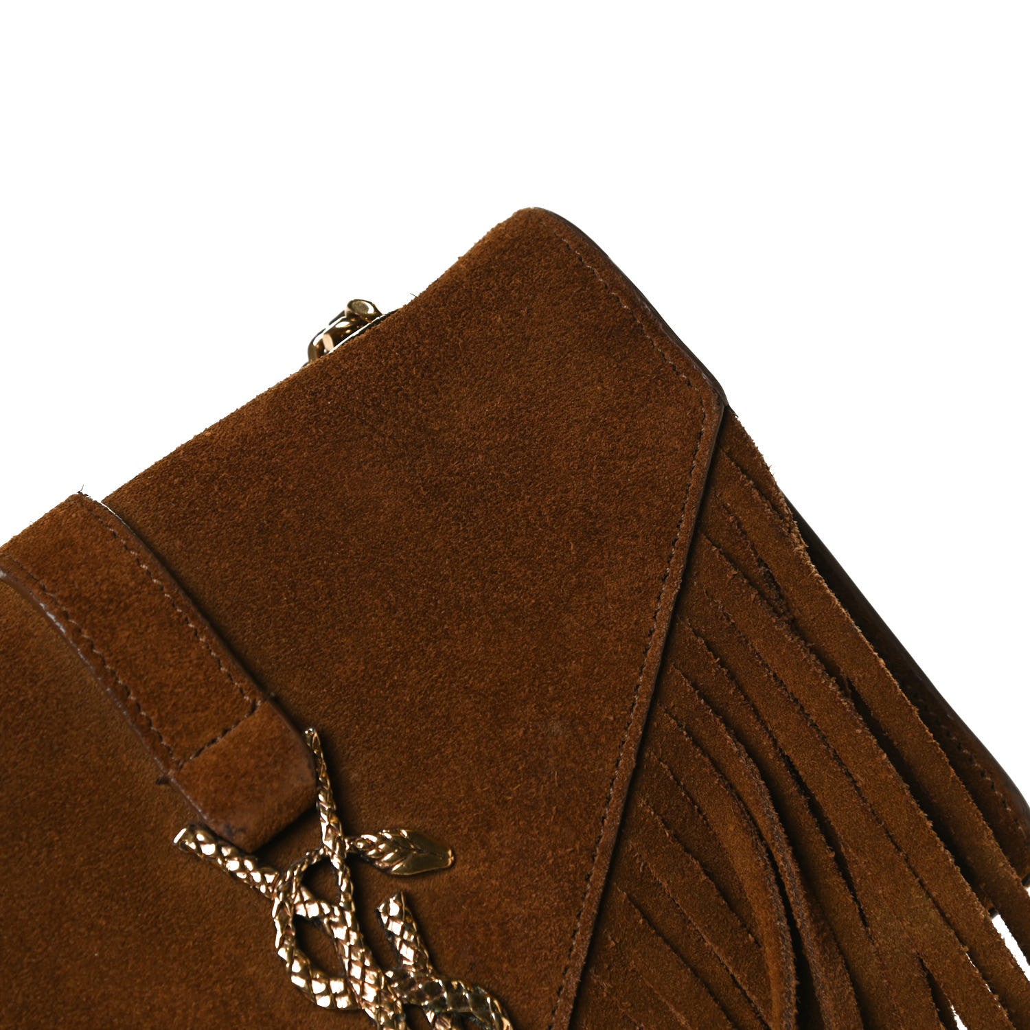 Saint Laurent Suede Fringe Baby Monogram Satchel Light Ocre 13 of 15