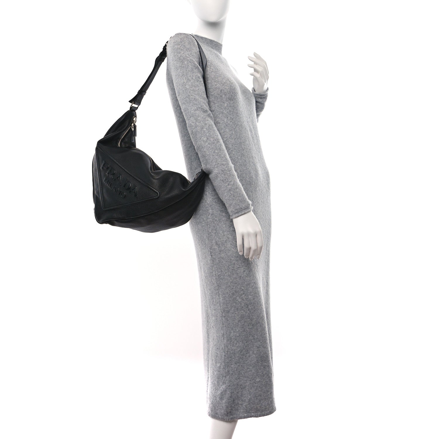 Prada Vitello Daino Triangle Shoulder Bag Black 2 of 10