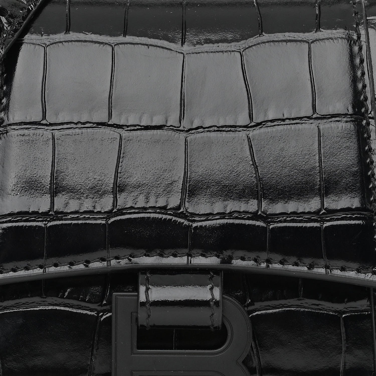 Balenciaga Shiny Calfskin Monochrome Crocodile Embossed Hourglass Top Handle Bag XS Black 9 of 12