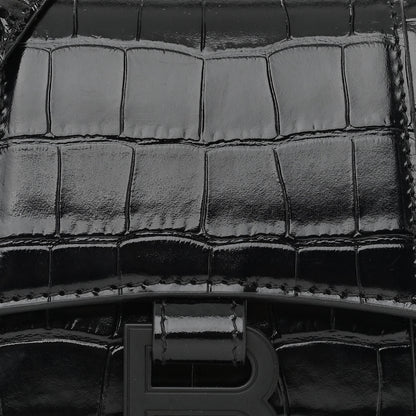 Balenciaga Shiny Calfskin Monochrome Crocodile Embossed Hourglass Top Handle Bag XS Black 9 of 12