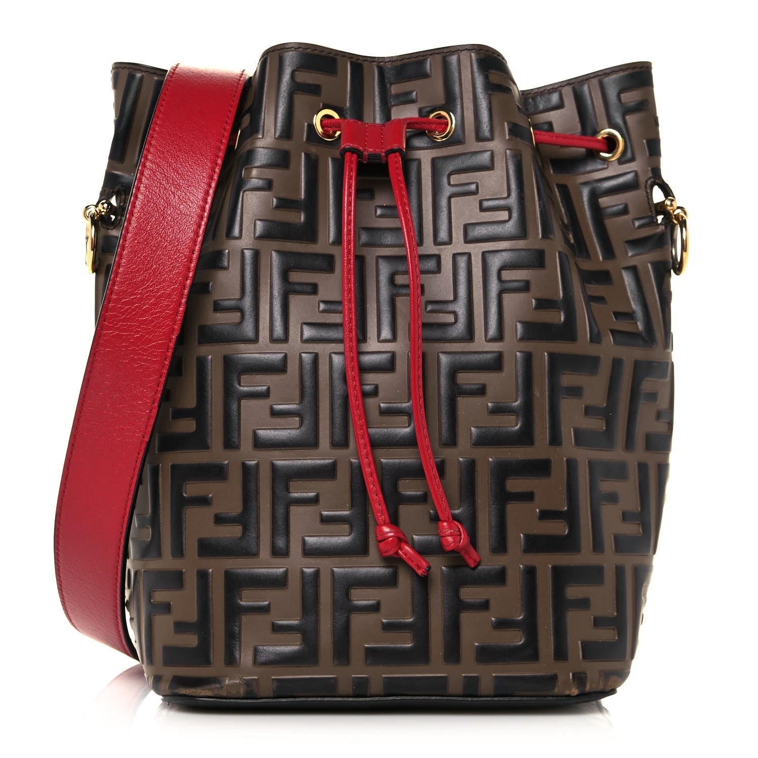 Fendi Vitello Grace F is Fendi Bi-Color FF 1974 Embossed Grande Mon Tresor Bucket Bag Maya Black Fragola 1 of 15