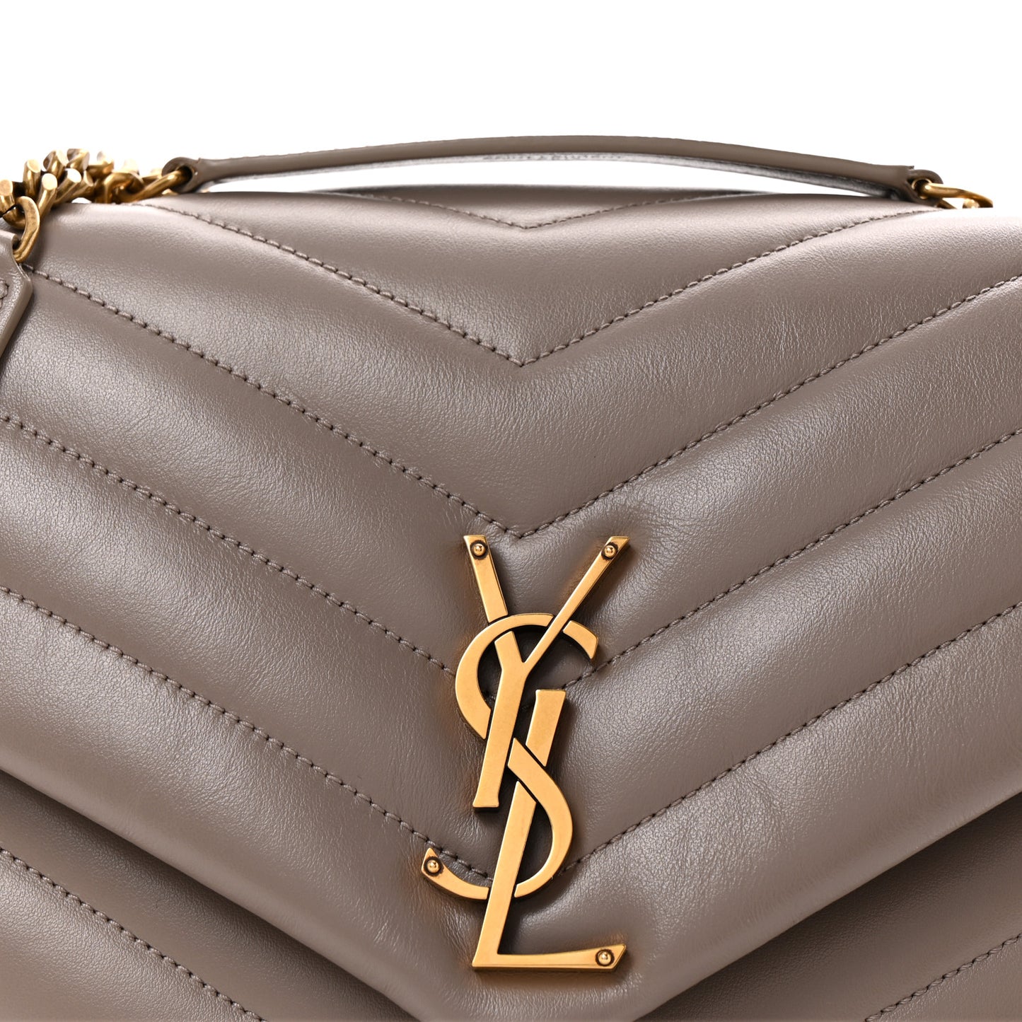 Calfskin Y Quilted Monogram Medium Loulou Chain Satchel Greyish Brown