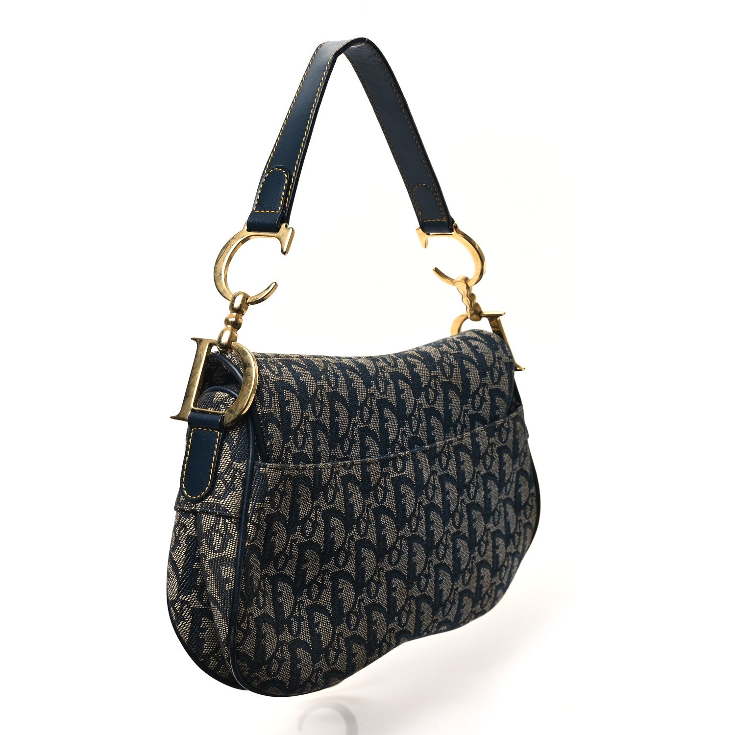 Christian Dior Monogram Double Saddle Bag Navy Blue 3 of 12