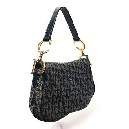 Christian Dior Monogram Double Saddle Bag Navy Blue 3 of 12