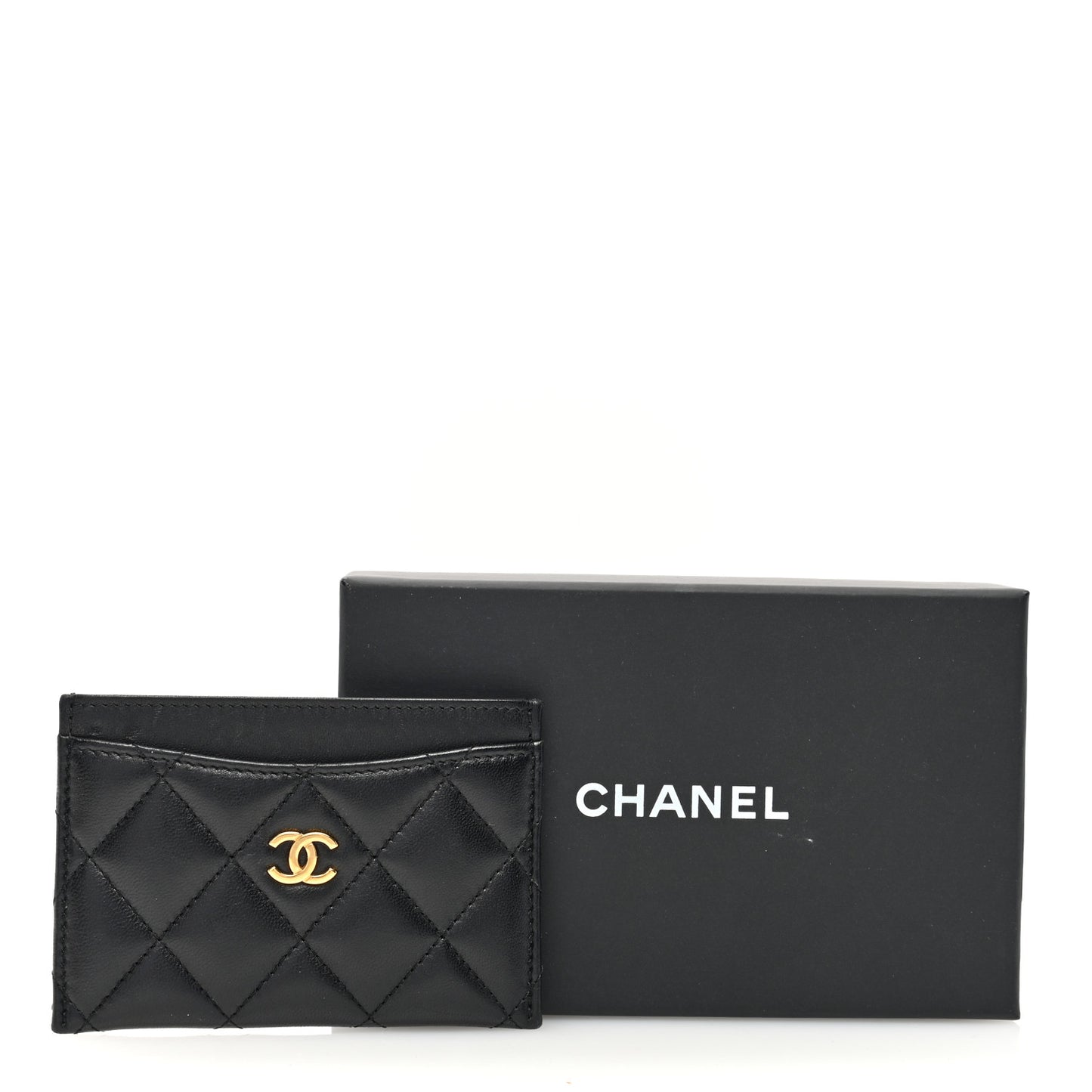 Lambskin Quilted Card Holder Black