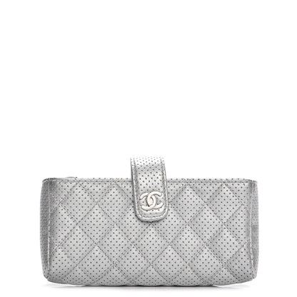 Chanel Perforated Lambskin Quilted Mini Phone Holder Clutch Silver 1 of 7