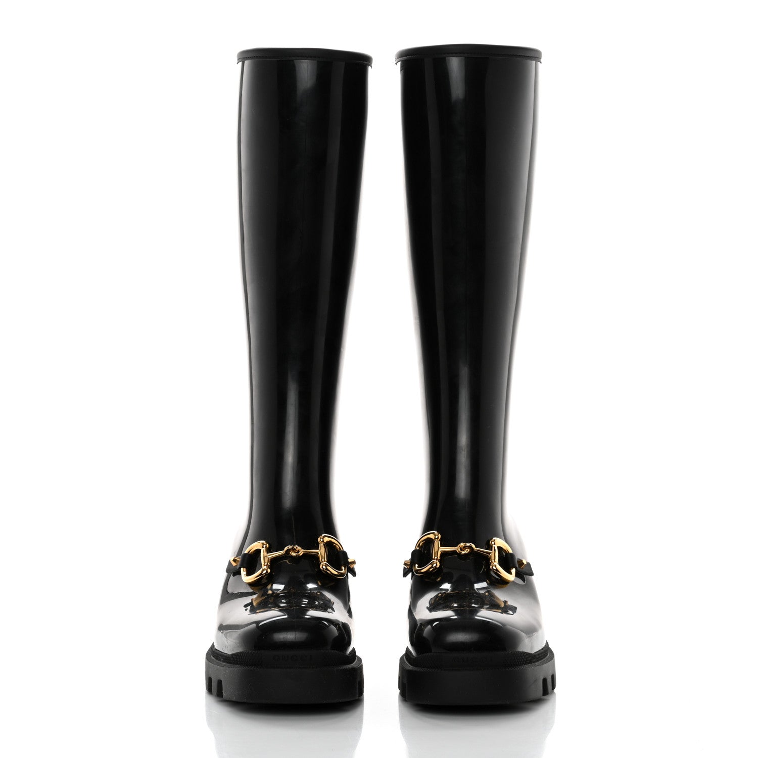 Gucci Rubber Horsebit Knee High Boots 41 Black 2 of 7