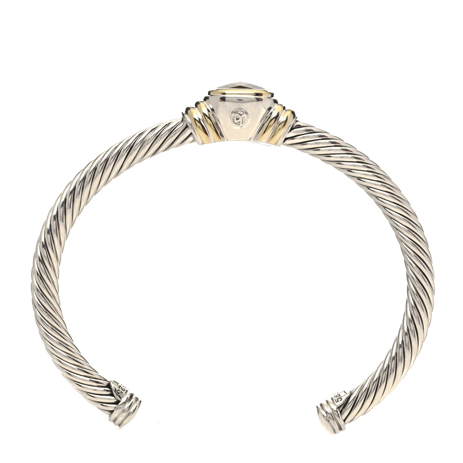David Yurman Sterling Silver 14K Yellow Gold Lemon Quartz 5mm Noblesse Cable Bracelet 3 of 4