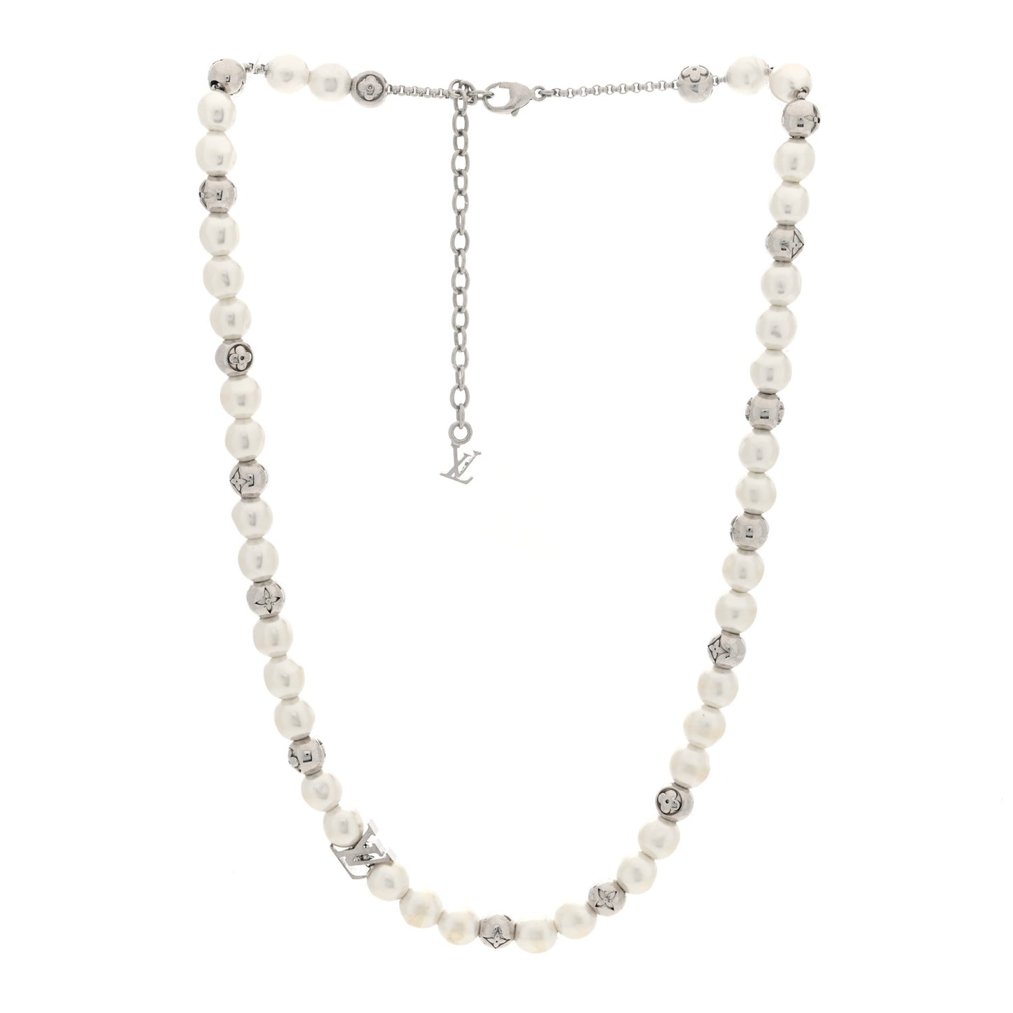 Metal Pearl Necklace Silver