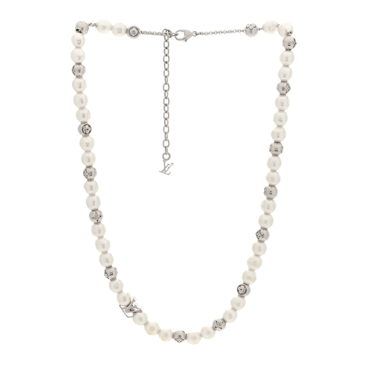 Louis Vuitton Metal Pearl Necklace Silver 3 of 5