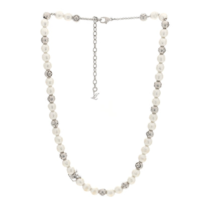 Louis Vuitton Metal Pearl Necklace Silver 3 of 5