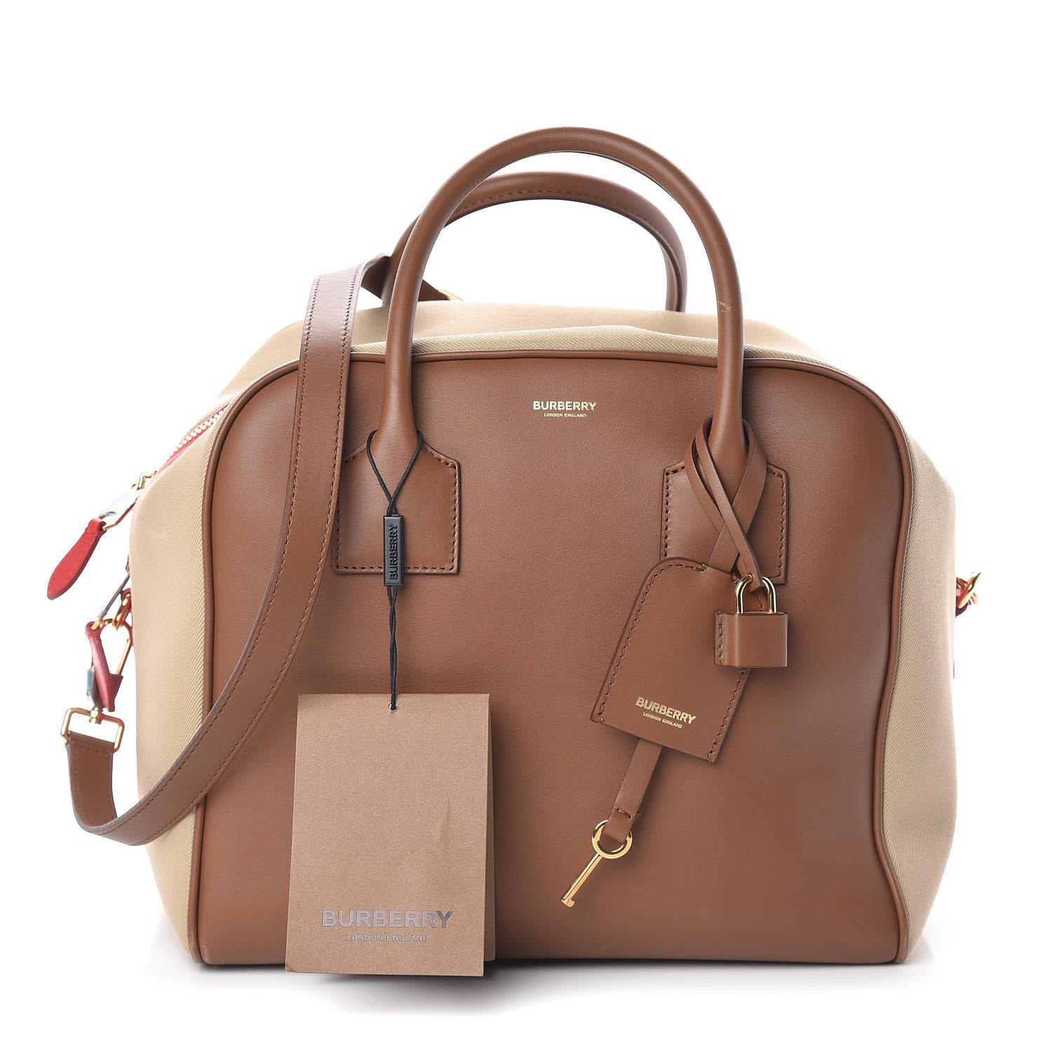 Burberry Smooth Calfskin Cube Bowling Bag Malt Brown 1 of 9