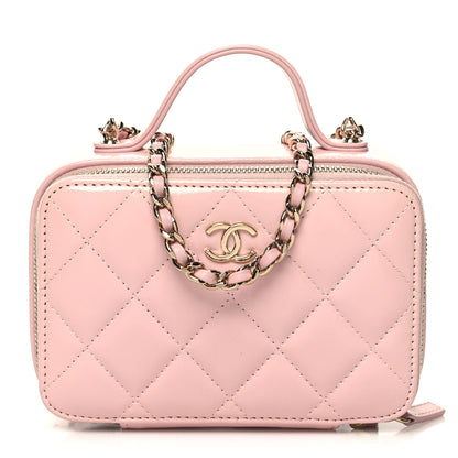 Chanel Glazed Calfskin Quilted Small Top Handle Vanity Case Light Pink 1 of 11