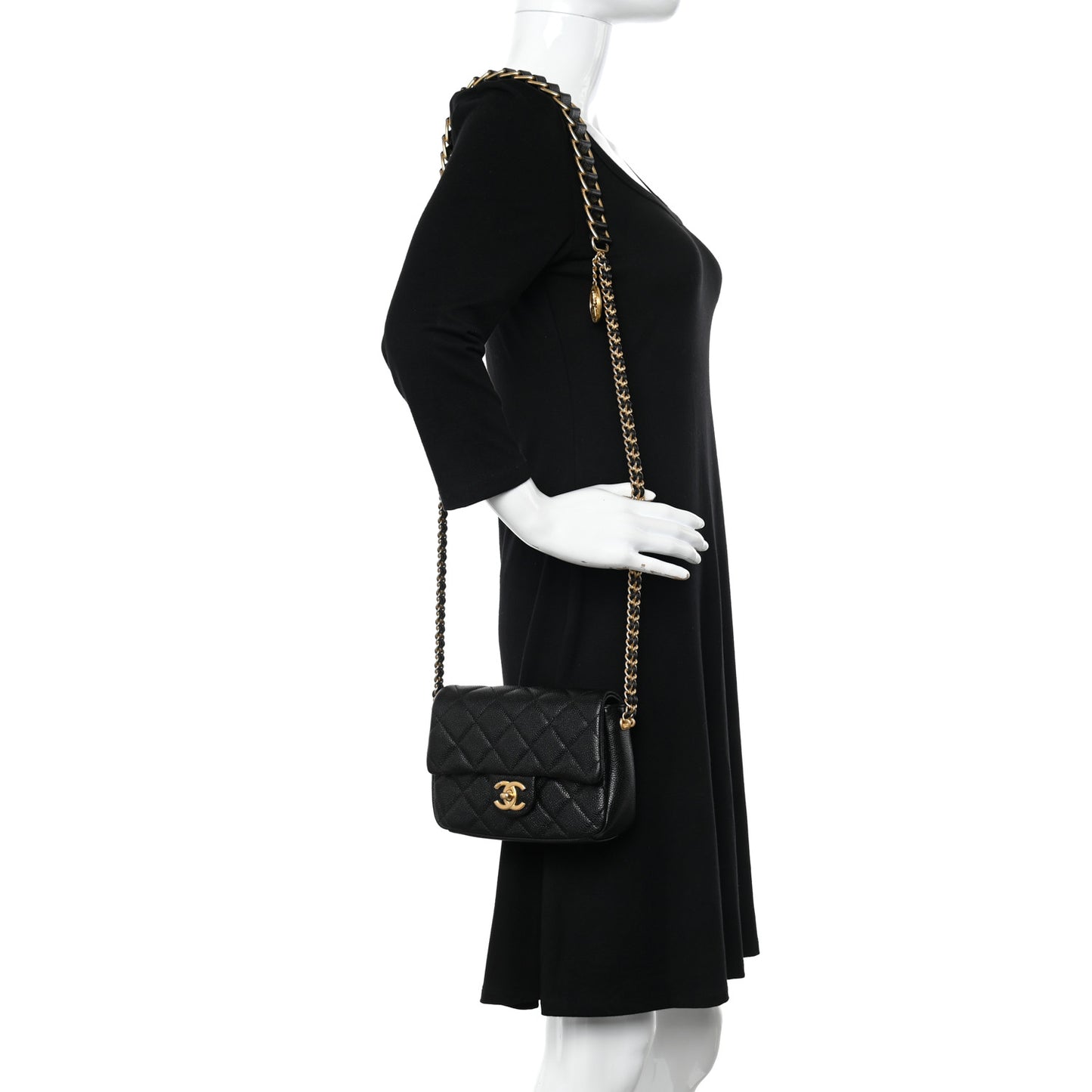 Caviar Quilted Mini Chain Soul Flap Black