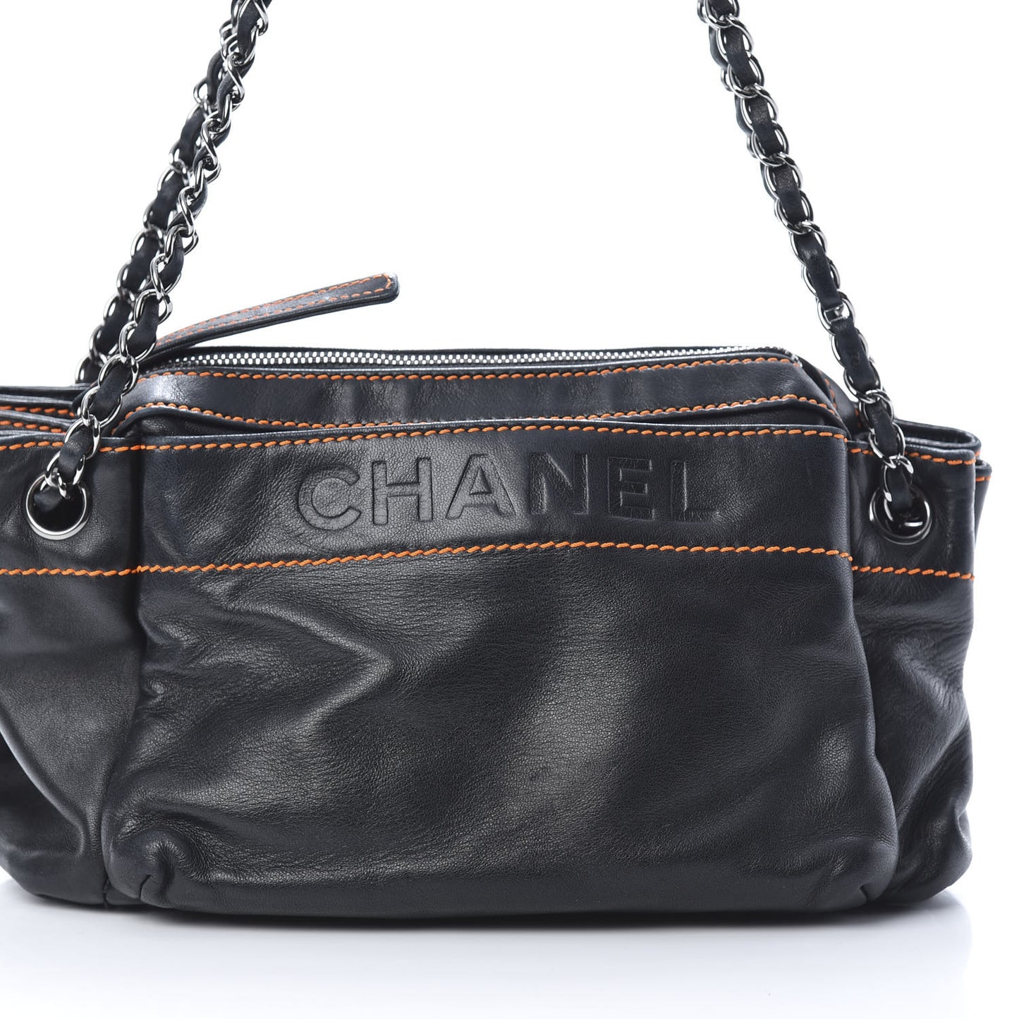 Lambskin Lax Accordion Hobo Black Orange