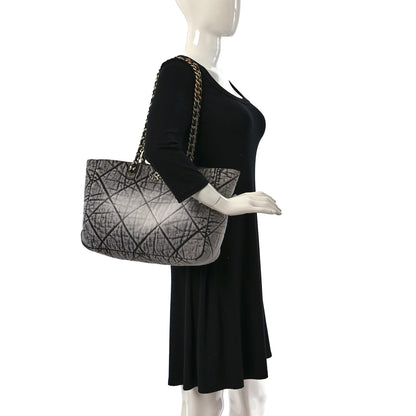 Chanel Washed Denim Quilted Chanel 19 East West Shopping Bag Black White 2 of 9