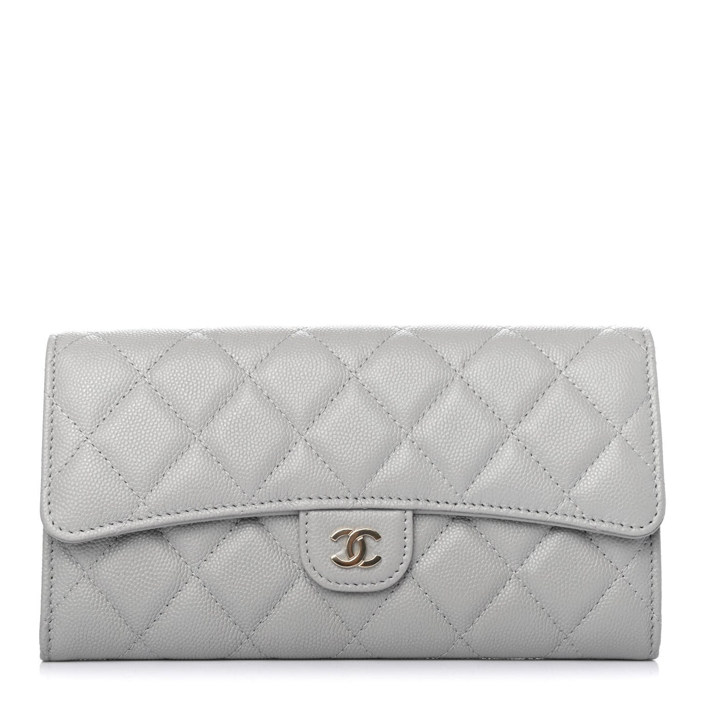 Caviar Quilted Large Flap Wallet Grey