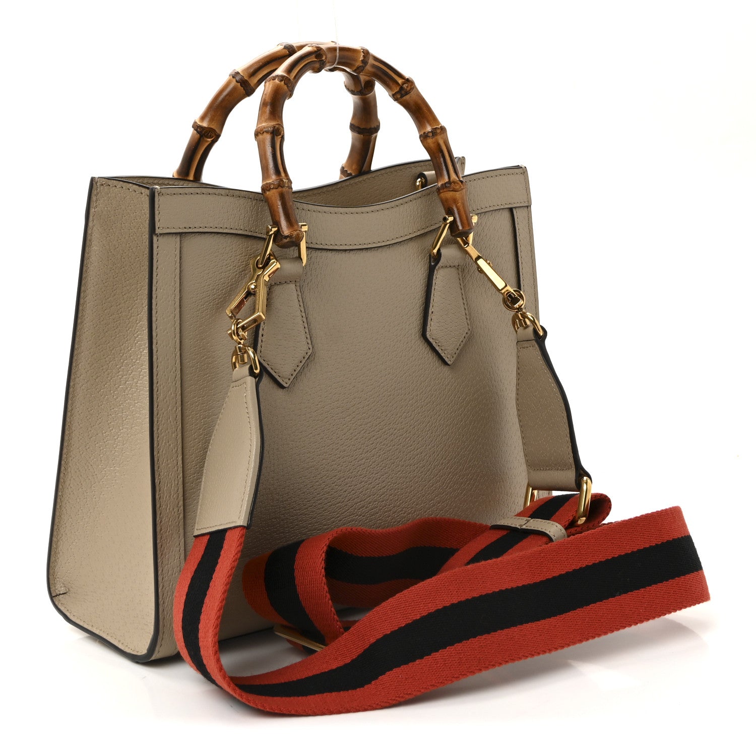 Gucci Textured Dollar Calfskin Web Small Diana Tote Bag Oatmeal Vintage Green 3 of 9