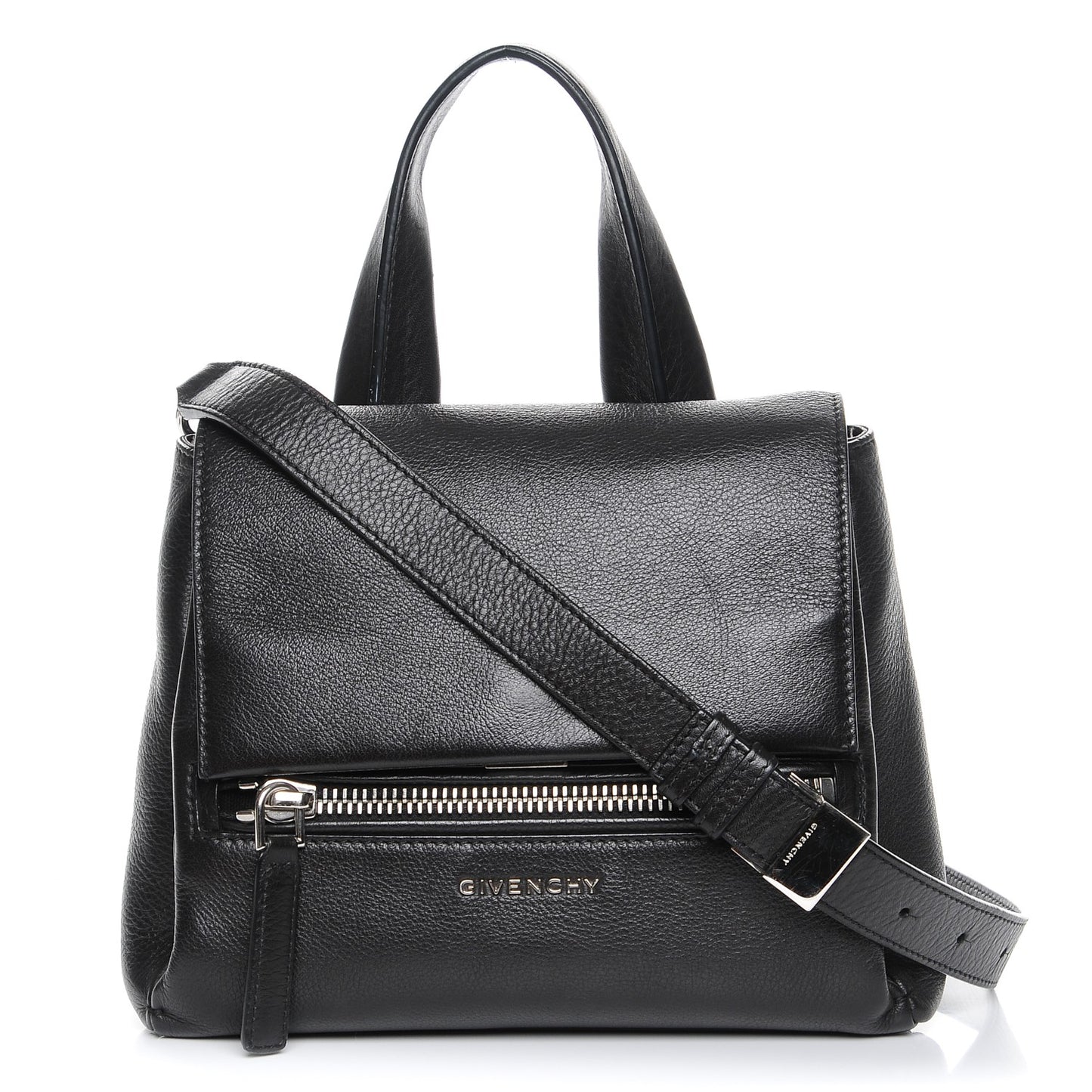 Waxy Grained Calfskin Mini Pandora Pure Flap Bag Black