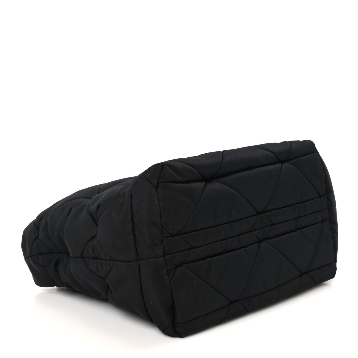 Re-Nylon Nappa Triangle Quilted Padded Small Double Handled Zip Tote Black