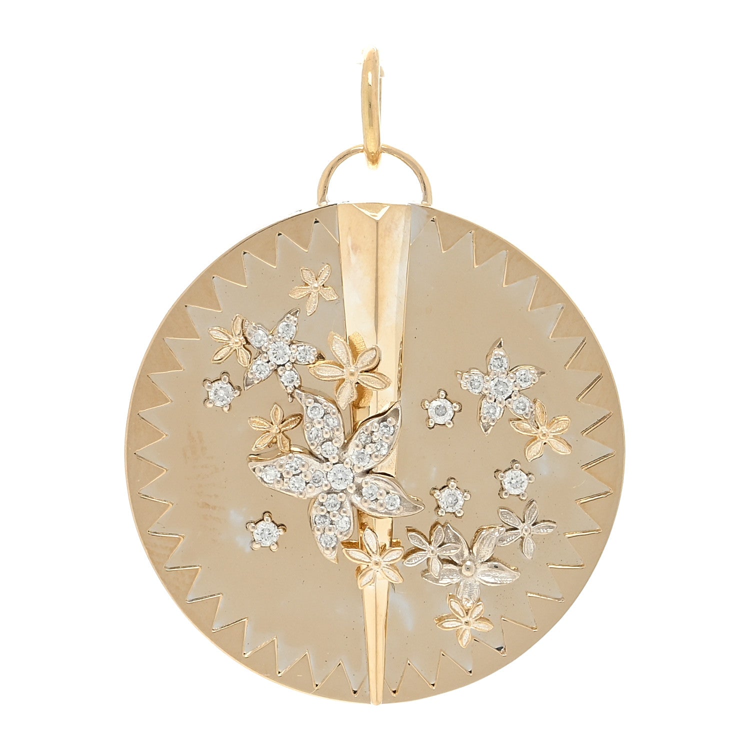 Foundrae 18K Yellow White Gold Diamond Large Blossoms Resilience Medallion Pendant 1 of 3